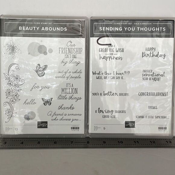 STAMPIN’ UP CLING STAMP SET, 2 sets, SENDING YOU THOUGHTS and BEAUTY ABOUNDS - Picture 1 of 5